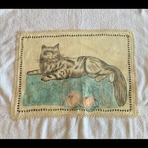 3PC Vintage Folk Art painted chair doilies